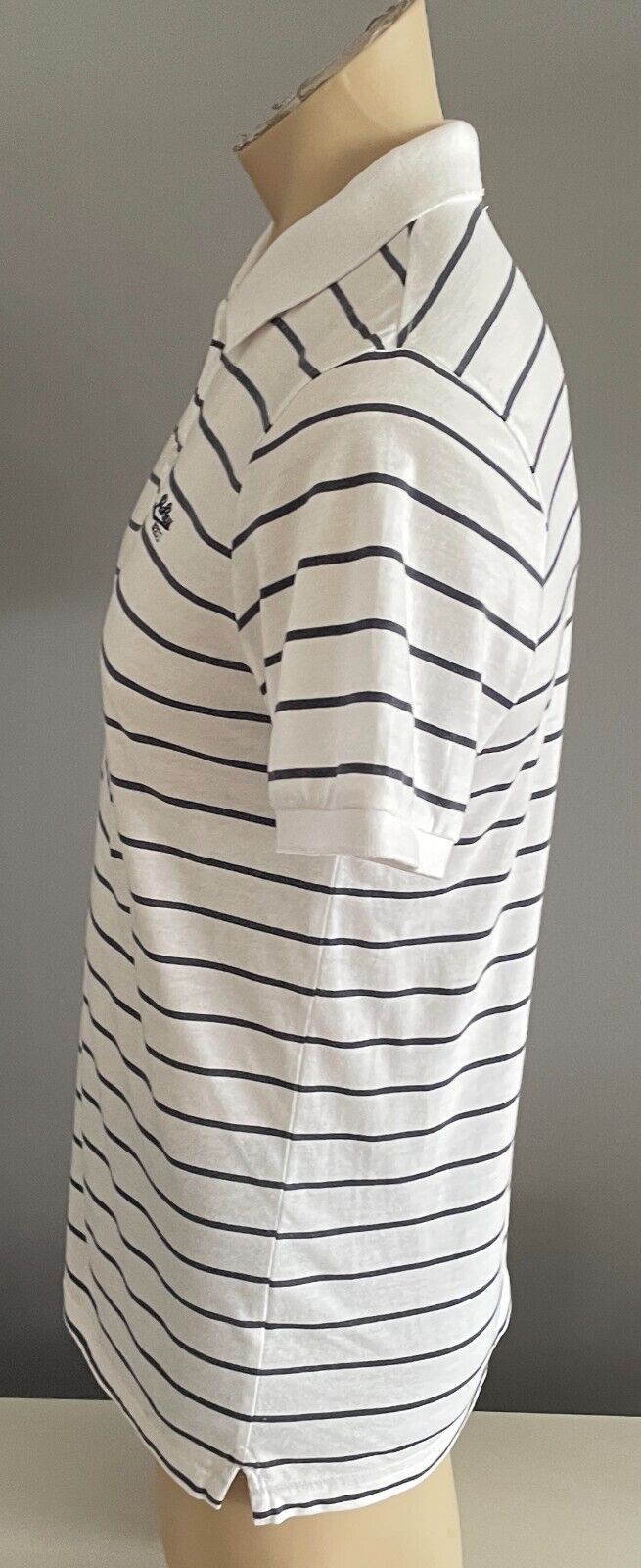 CONNOR Polo Shirt White Navy Stripe Short Sleeve Mens Size M Embroidered Logo