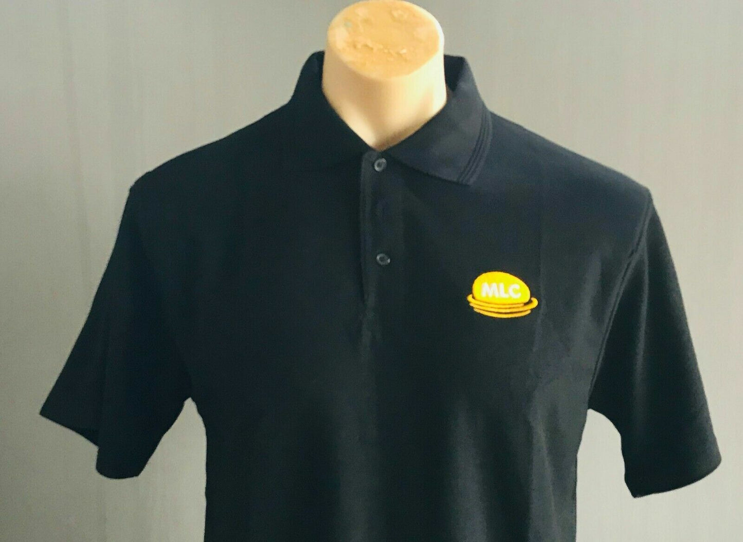 Polo Shirt MLC Logo Black Short Sleeve Mens M 108cm & L 116cm NEW Unisex