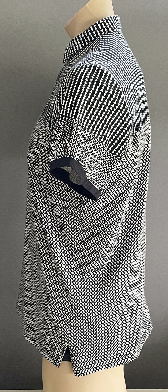 Polo Shirt EDGE Black White Geo Print Slim Fit Stretch Short Sleeve Tee Mens SzL