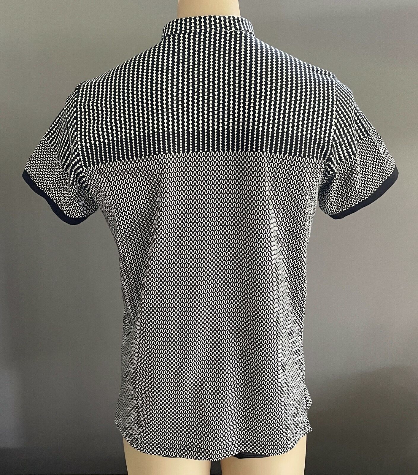 Polo Shirt EDGE Black White Geo Print Slim Fit Stretch Short Sleeve Tee Mens SzL