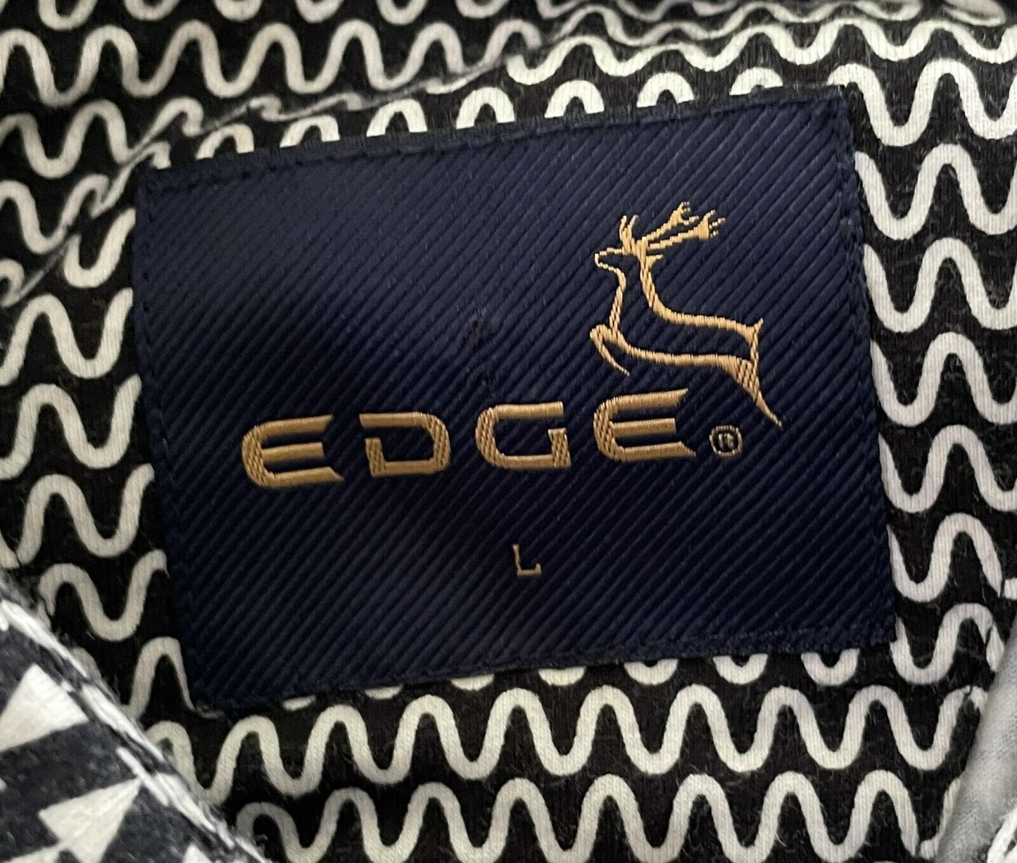 Polo Shirt EDGE Black White Geo Print Slim Fit Stretch Short Sleeve Tee Mens SzL