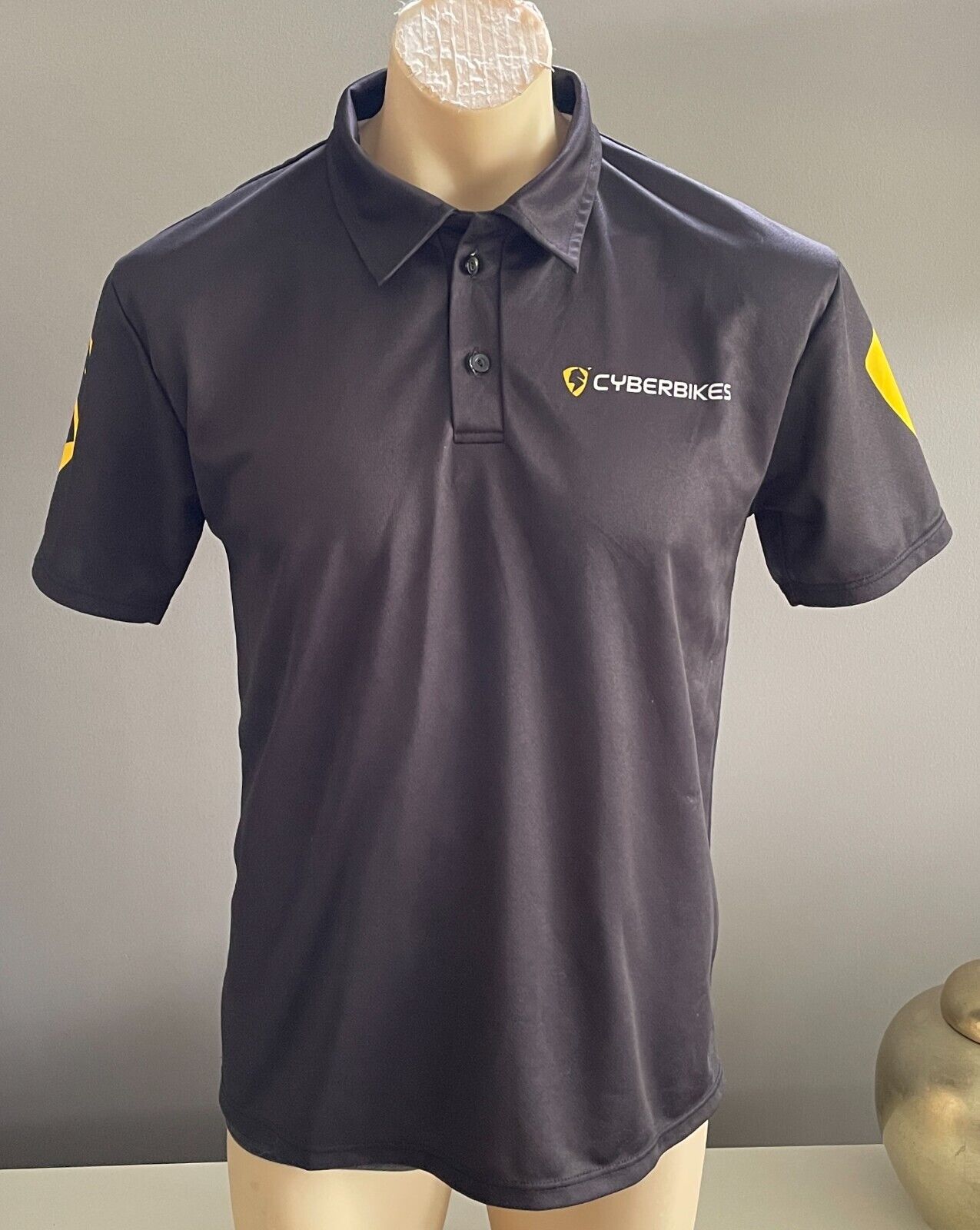 CYBERBIKES Goodfellows Polo Shirt Sports Black Yellow & White Logo Mens Size M