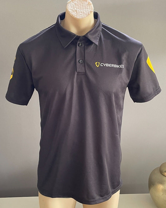 CYBERBIKES Goodfellows Polo Shirt Sports Black Yellow & White Logo Mens Size M