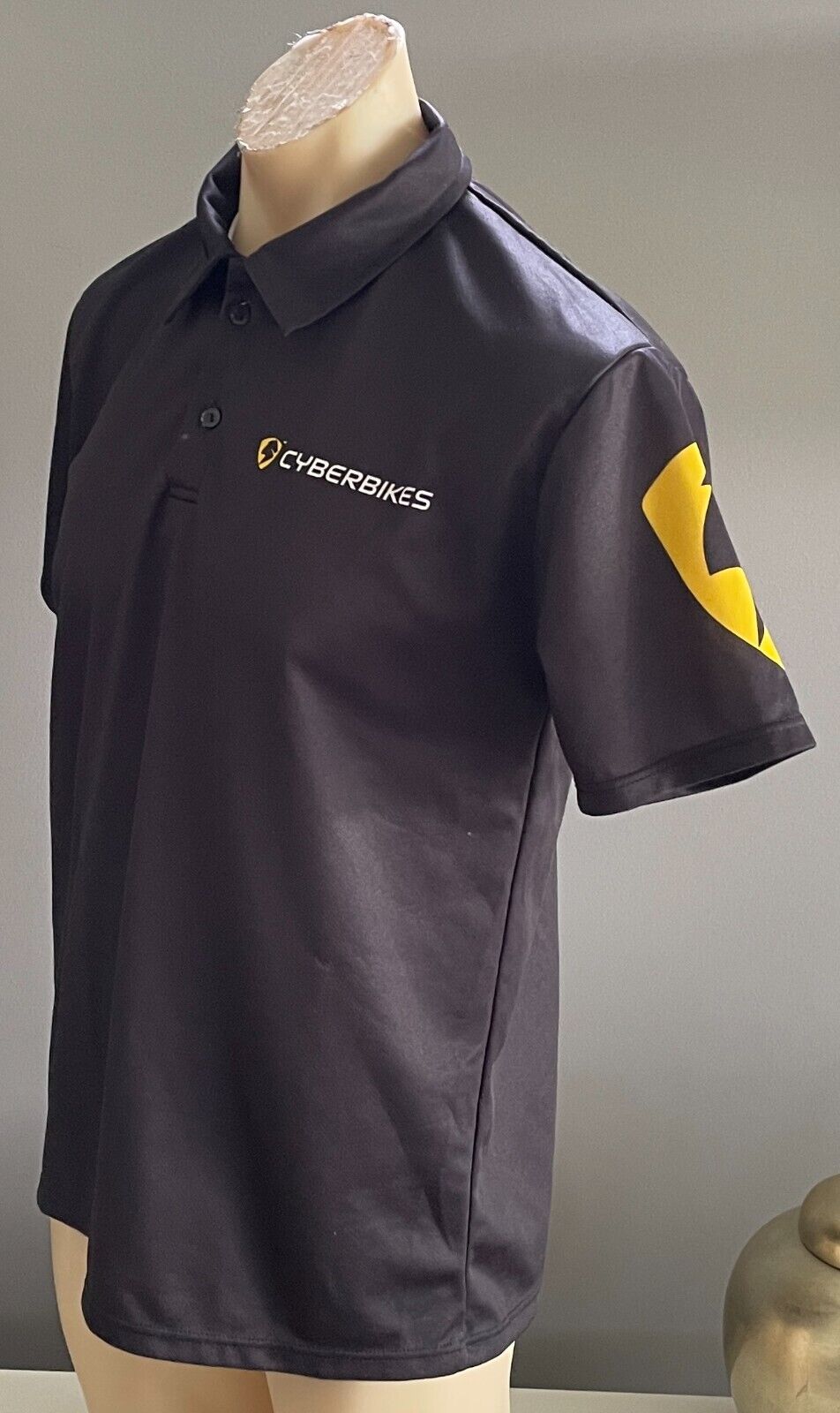 CYBERBIKES Goodfellows Polo Shirt Sports Black Yellow & White Logo Mens Size M