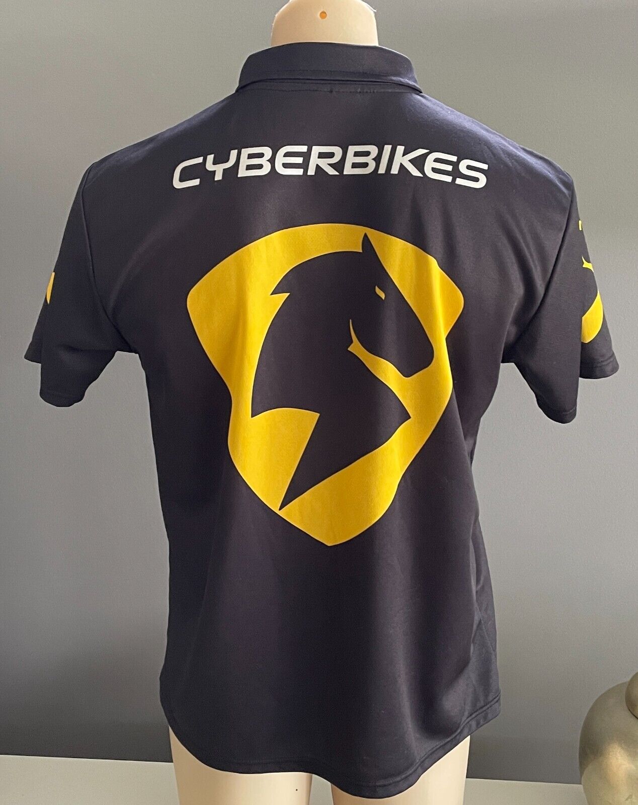 CYBERBIKES Goodfellows Polo Shirt Sports Black Yellow & White Logo Mens Size M