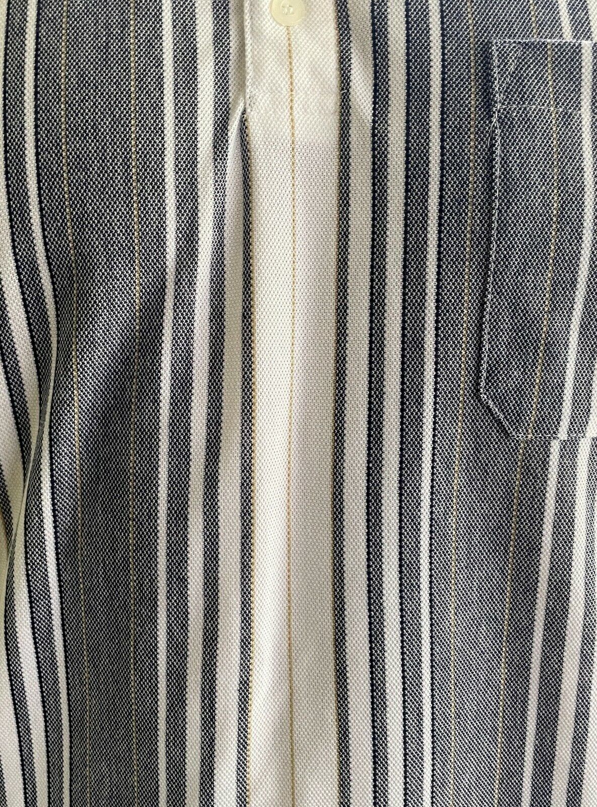 Polo Shirt BOTANY BAY TRADERS Navy White Gold Stripe Short Sleeve Tee Mens Sz M
