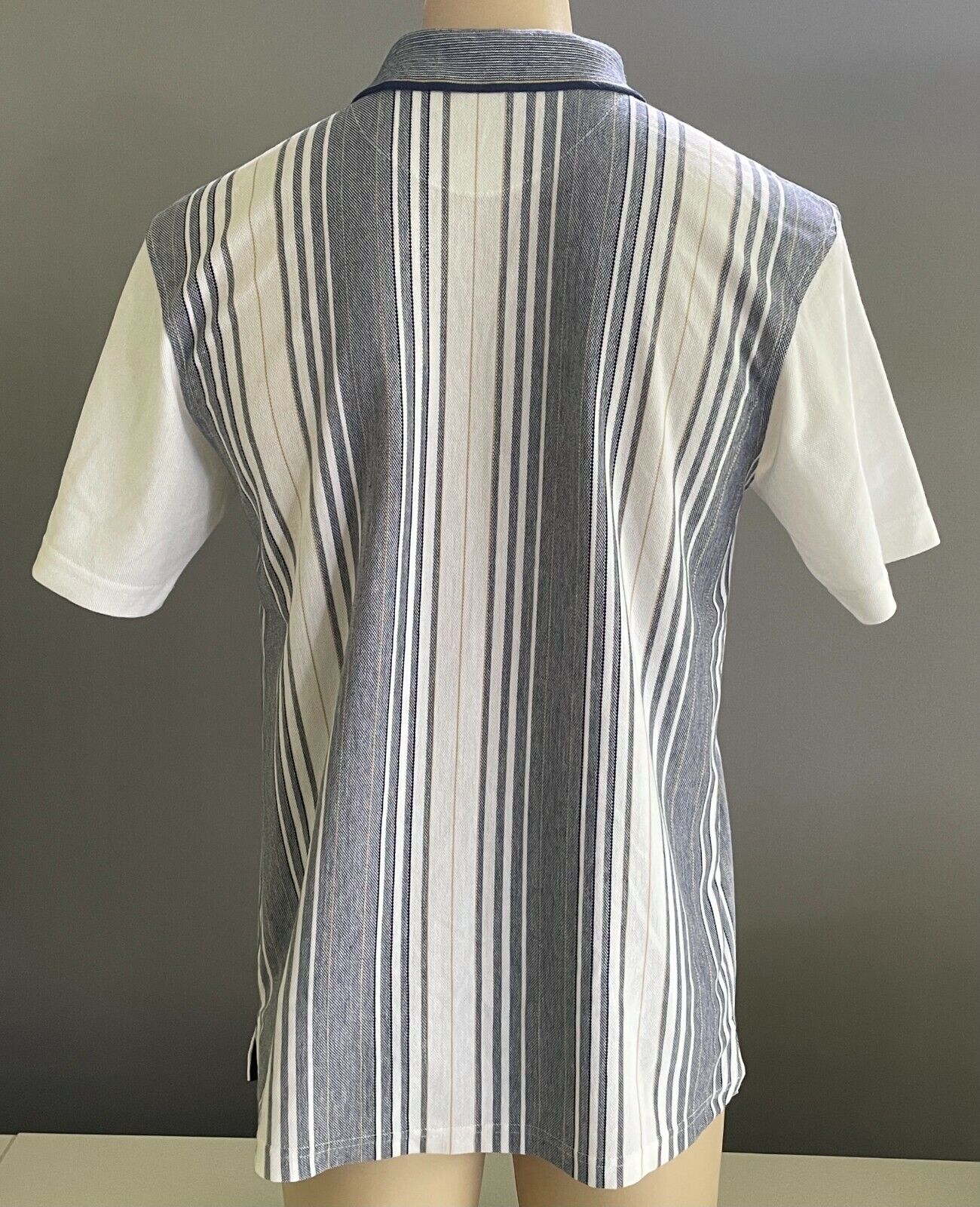 Polo Shirt BOTANY BAY TRADERS Navy White Gold Stripe Short Sleeve Tee Mens Sz M