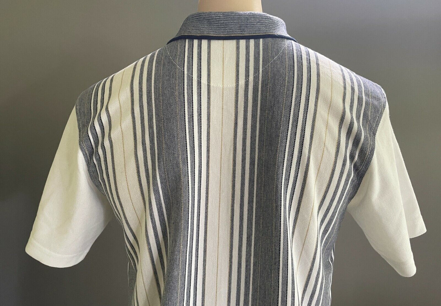 Polo Shirt BOTANY BAY TRADERS Navy White Gold Stripe Short Sleeve Tee Mens Sz M