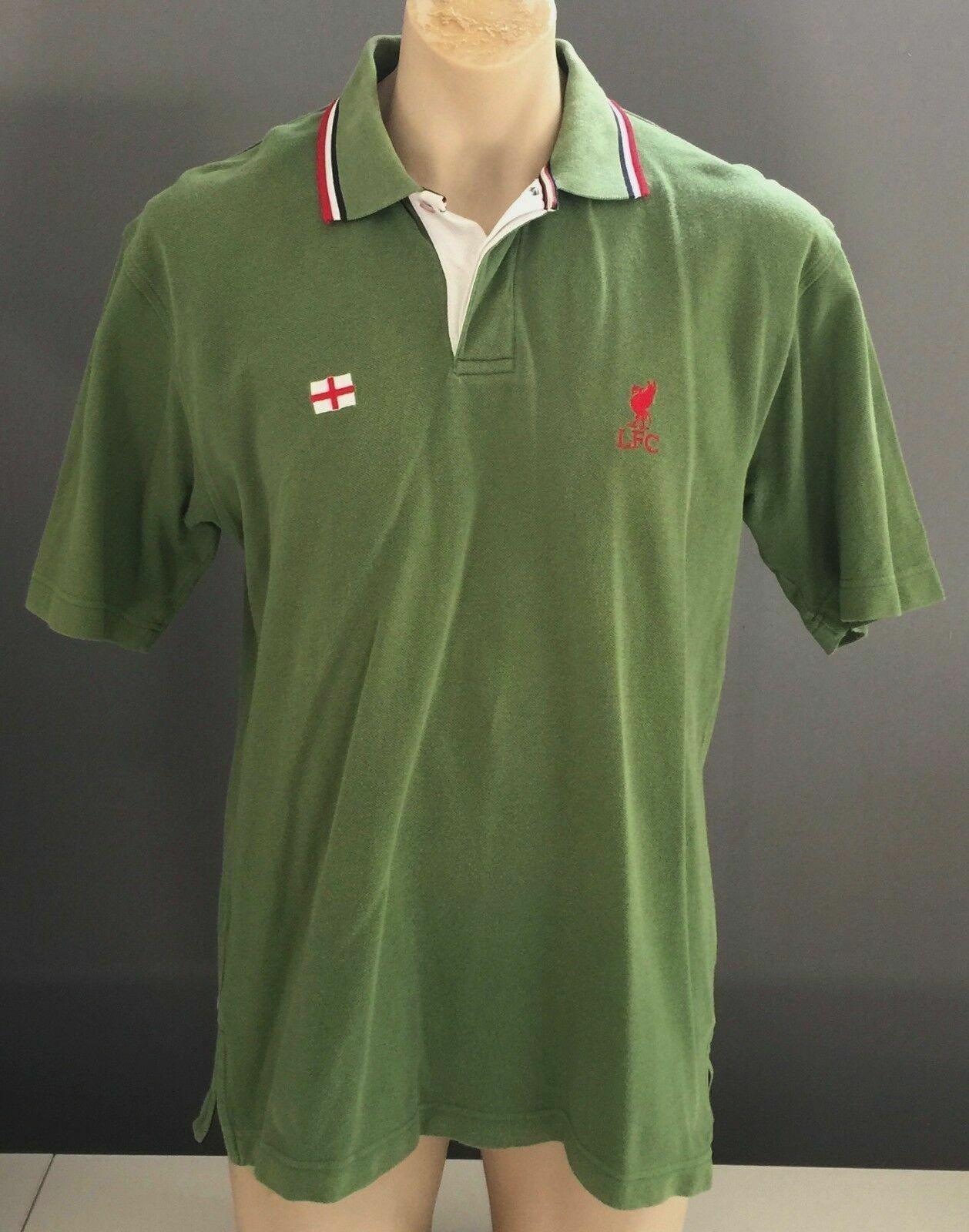 Fan Polo Shirt LIVERPOOL FC Green Football Sh/Sleeve Mens M Collar Soccer Logo