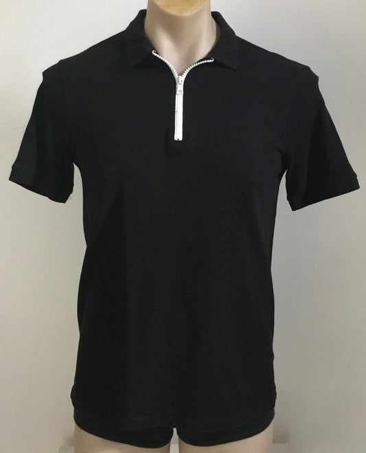 Polo Shirt H&M Conscious Black Short Sleeve White Zip Top Tee Mens Size M Collar