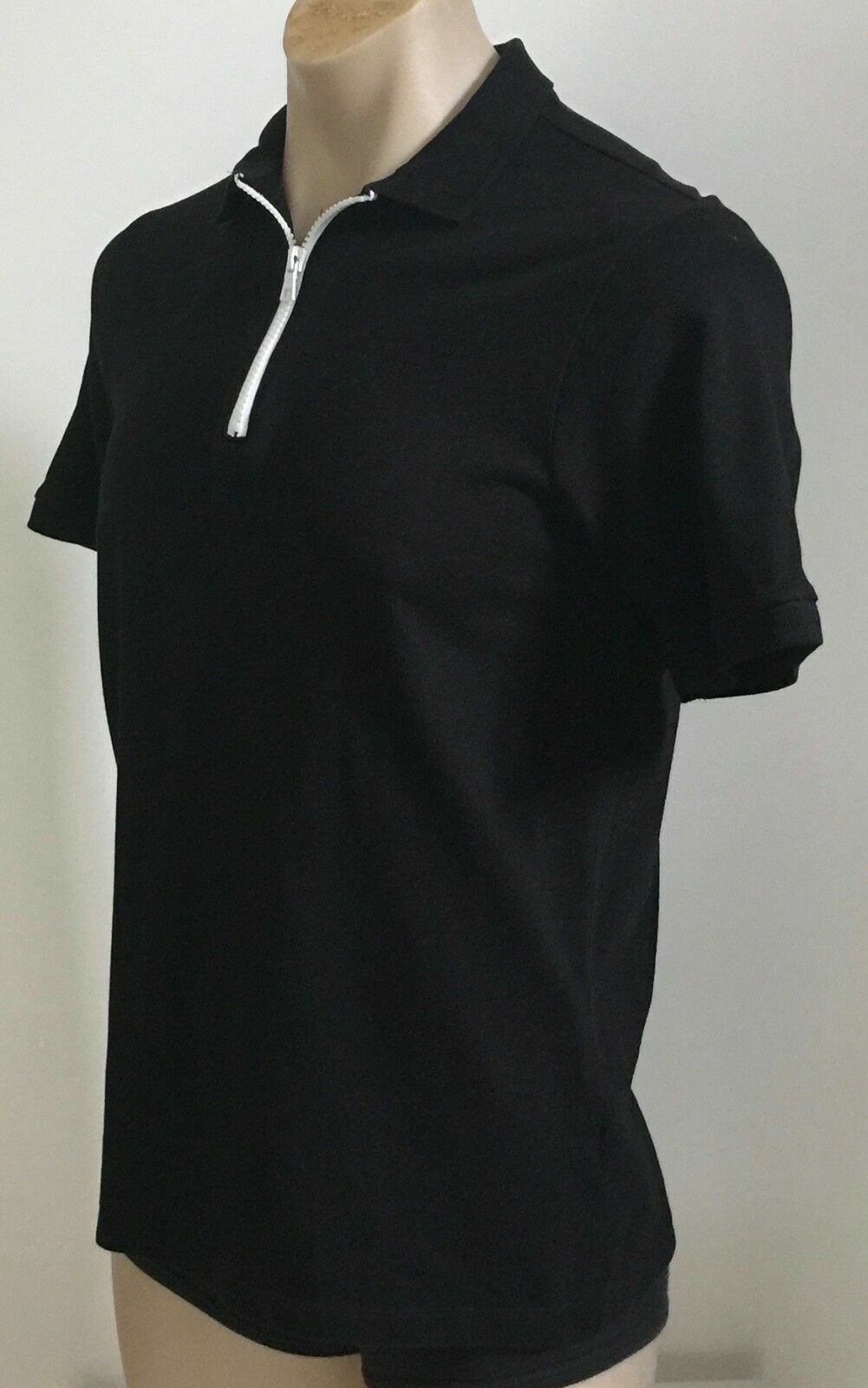 Polo Shirt H&M Conscious Black Short Sleeve White Zip Top Tee Mens Size M Collar
