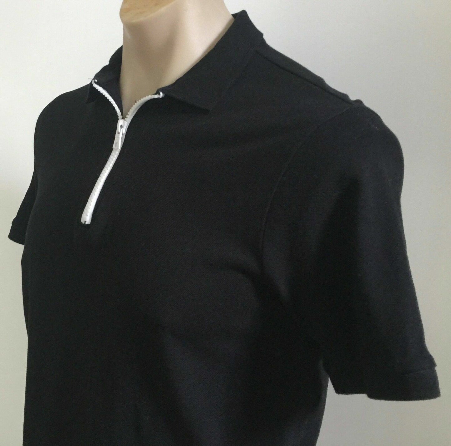 Polo Shirt H&M Conscious Black Short Sleeve White Zip Top Tee Mens Size M Collar