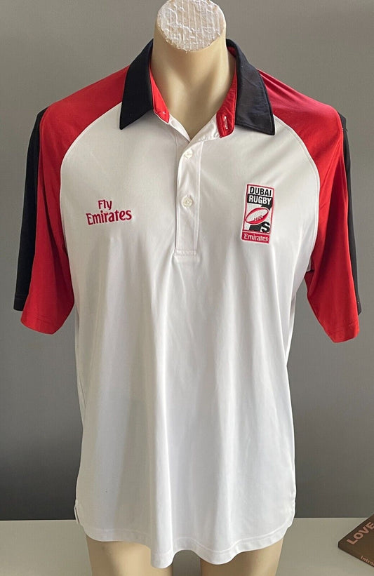 Polo Shirt DUBAI RUGBY 7's Official Merch Sh/Sleeve White Red Black Trim Size L