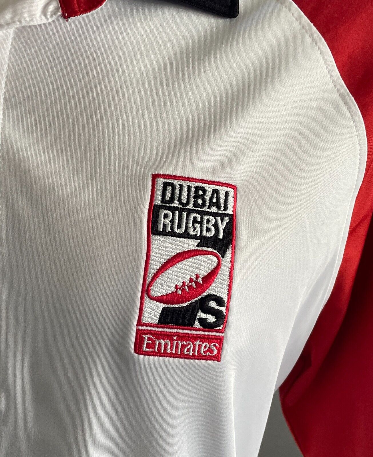 Polo Shirt DUBAI RUGBY 7's Official Merch Sh/Sleeve White Red Black Trim Size L