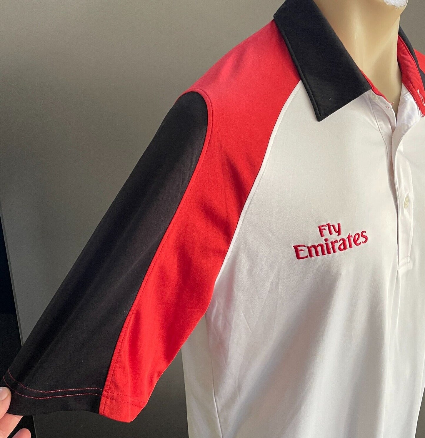 Polo Shirt DUBAI RUGBY 7's Official Merch Sh/Sleeve White Red Black Trim Size L