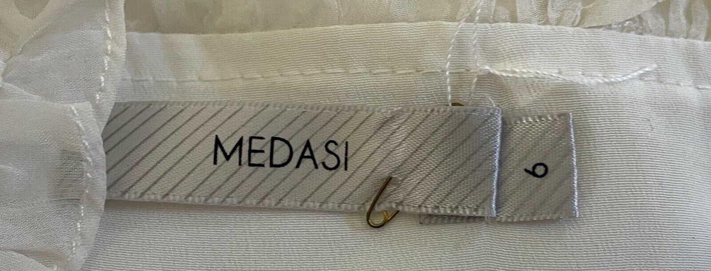 MEDASI Short Dress Off White Pleated SleevelessTier A-Line Size 6 8