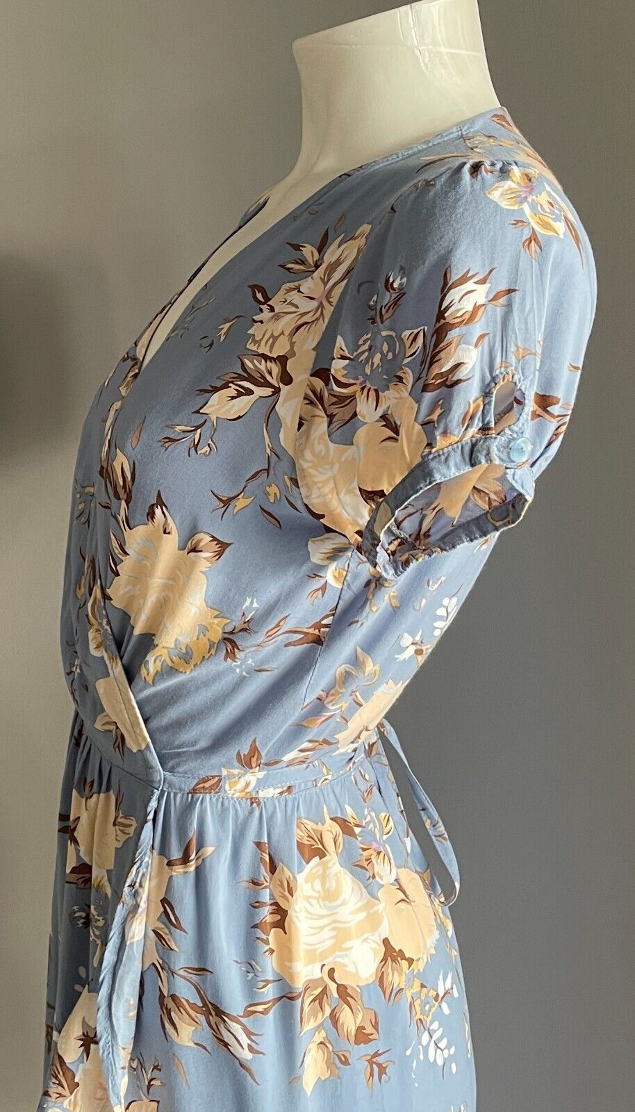 AUGUSTE THE LABEL Cornflower Blue Floral Print Wrap Frill Trim Mini Dress Sz 6 8