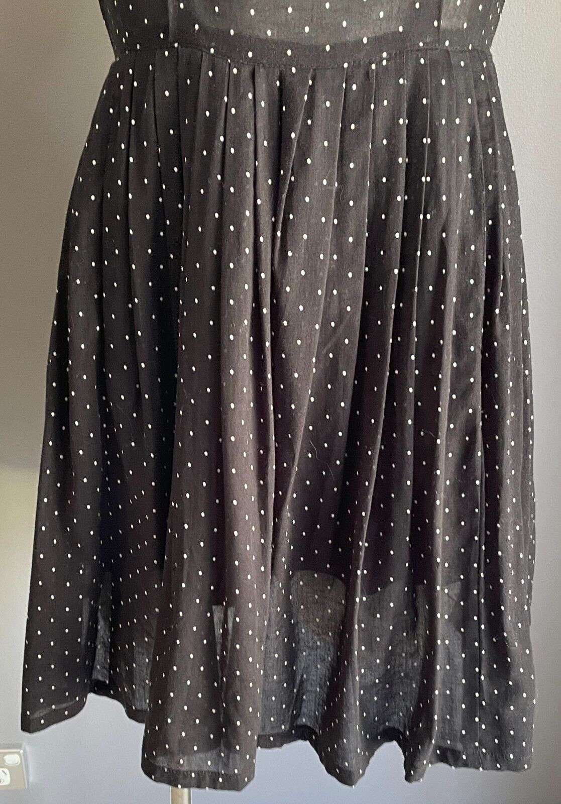 Sheath Dress Black & White Polka Dot Cotton Extended Sleeves Size 8
