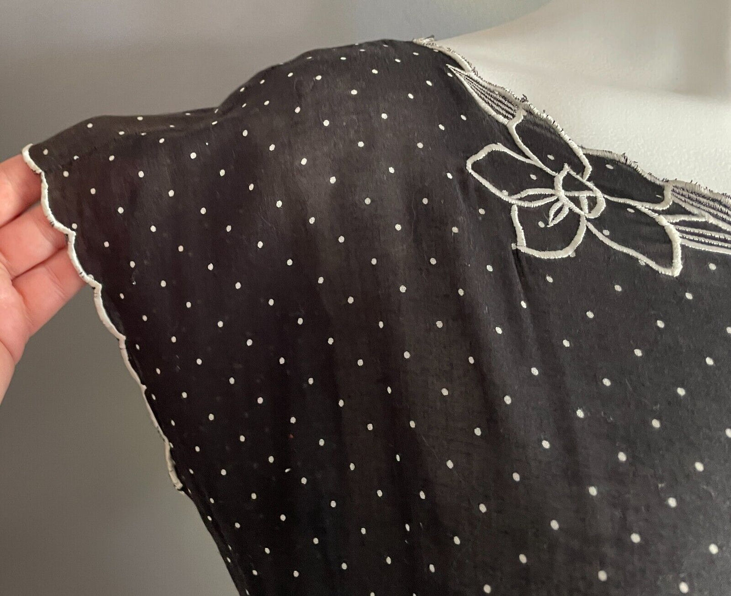 Sheath Dress Black & White Polka Dot Cotton Extended Sleeves Size 8