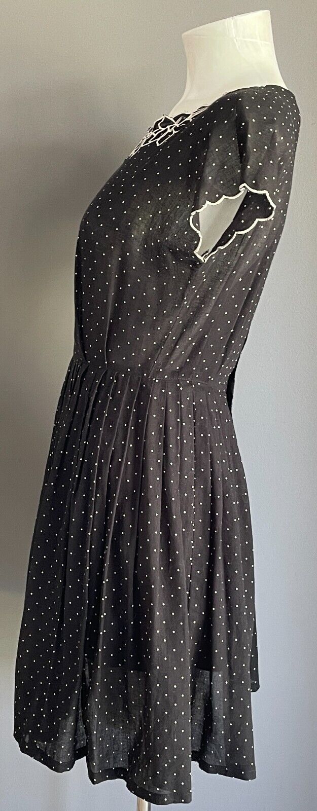 Sheath Dress Black & White Polka Dot Cotton Extended Sleeves Size 8