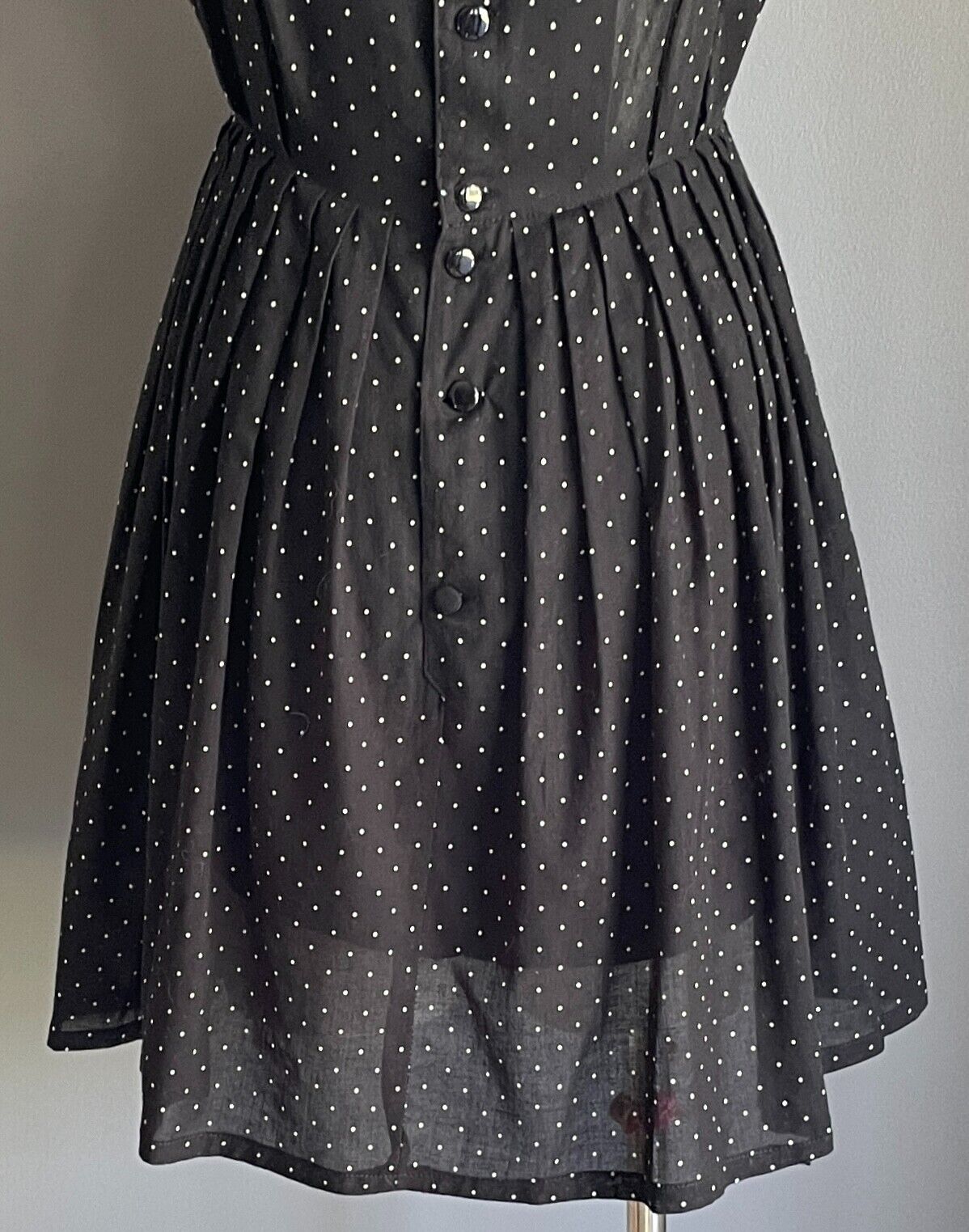 Sheath Dress Black & White Polka Dot Cotton Extended Sleeves Size 8