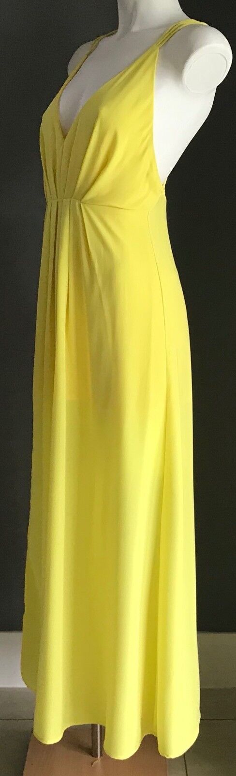AVA Maxi Dress Yellow Sleeveless Strappy Back Side Slit Long Party Size 8 NEW