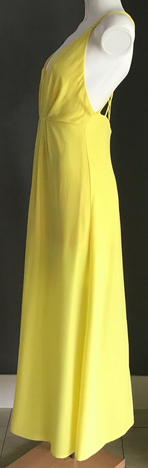 AVA Maxi Dress Yellow Sleeveless Strappy Back Side Slit Long Party Size 8 NEW