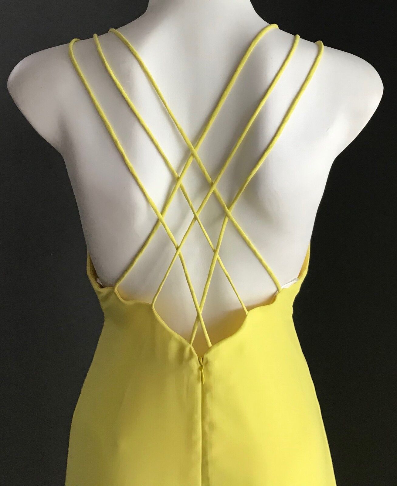 AVA Maxi Dress Yellow Sleeveless Strappy Back Side Slit Long Party Size 8 NEW