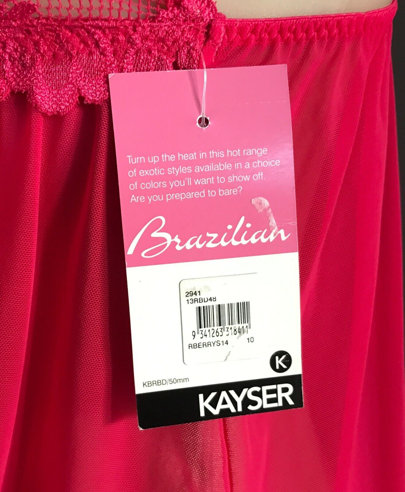 KAYSER Sexy Chemise BabyDoll Hot Pink Lace Mesh Halter Conversion Brazil Size 10