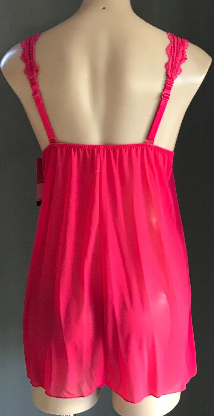 KAYSER Sexy Chemise BabyDoll Hot Pink Lace Mesh Halter Conversion Brazil Size 10