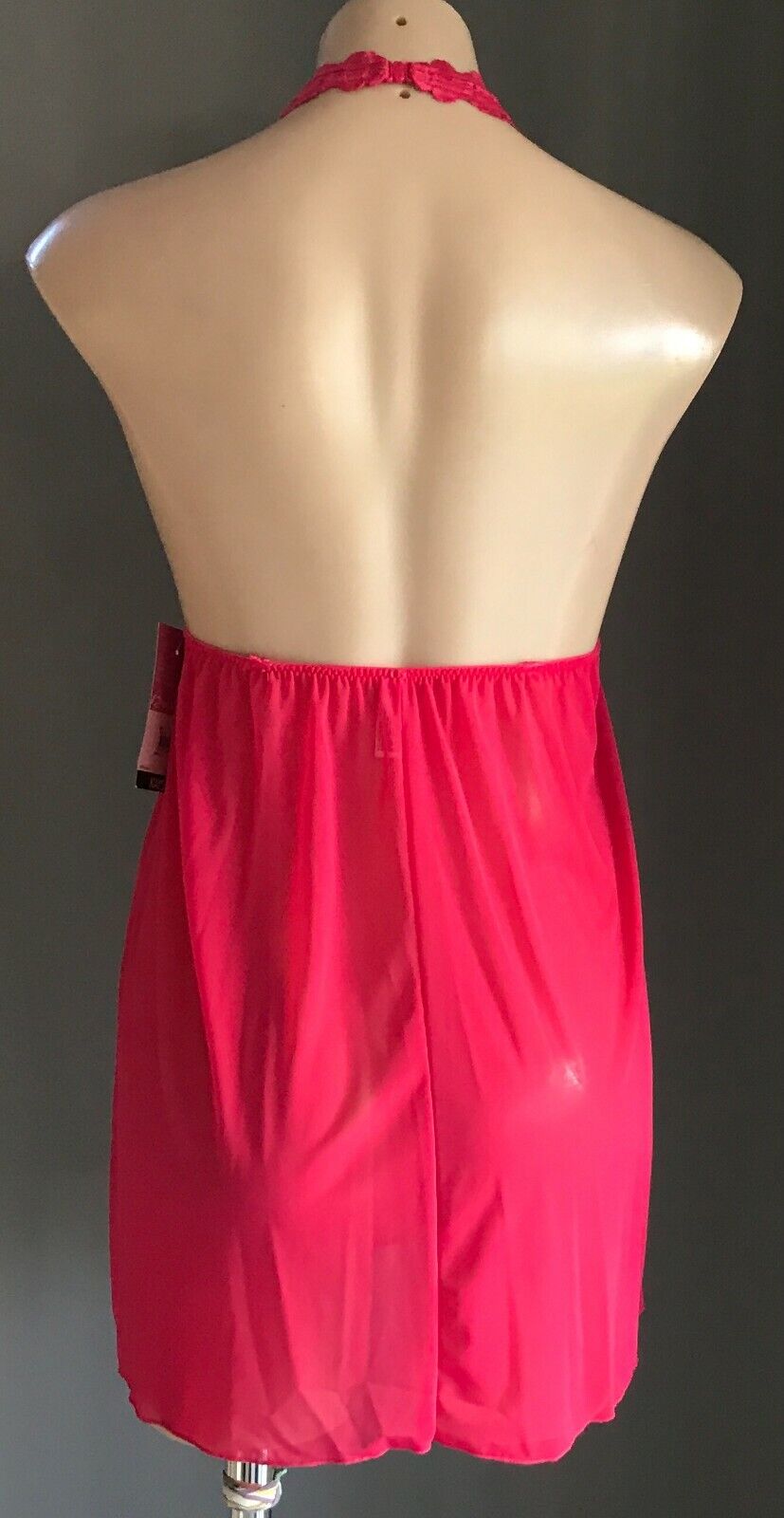 KAYSER Sexy Chemise BabyDoll Hot Pink Lace Mesh Halter Conversion Brazil Size 10