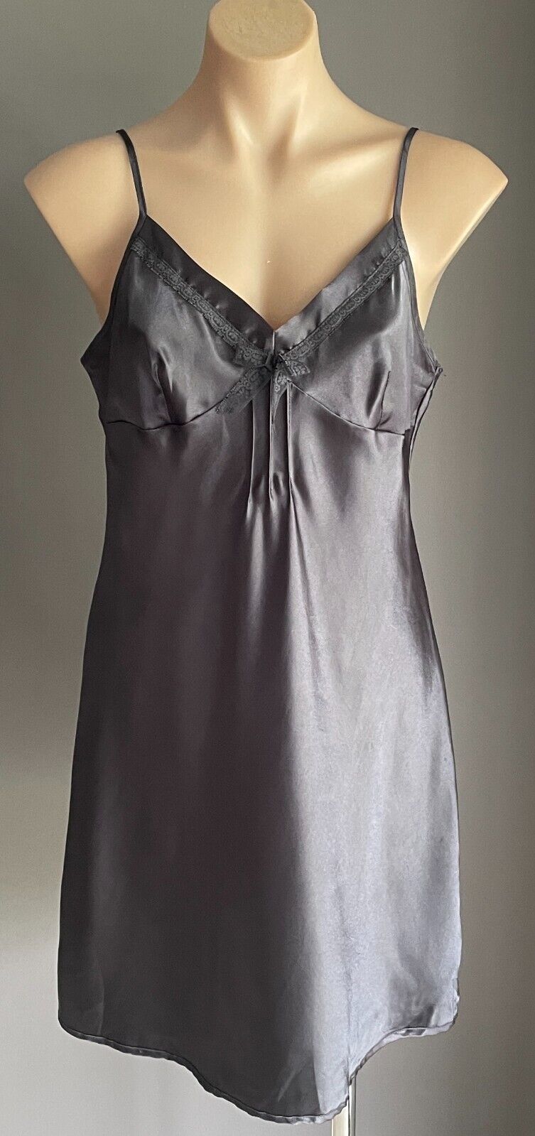 SECRET LOVE Chemise Charcoal Grey Adjustable Strap Lace Trim Full Slip Size 14