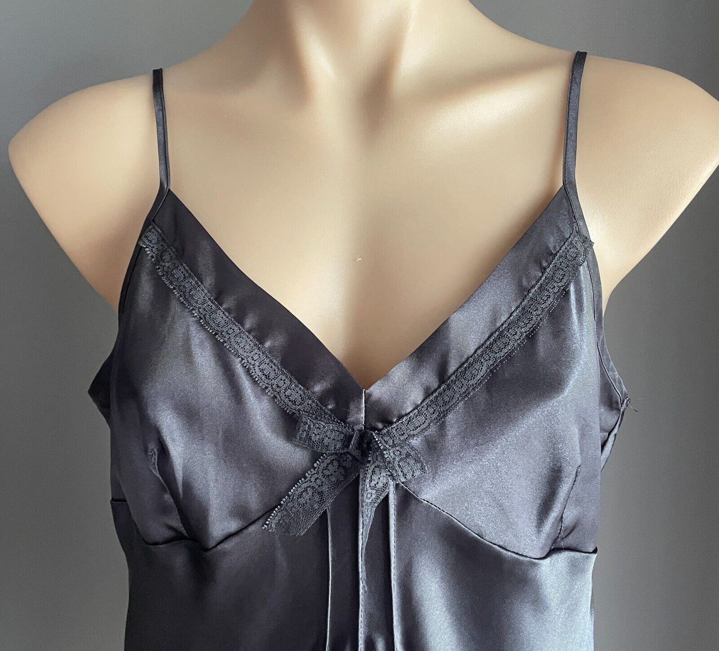 SECRET LOVE Chemise Charcoal Grey Adjustable Strap Lace Trim Full Slip Size 14