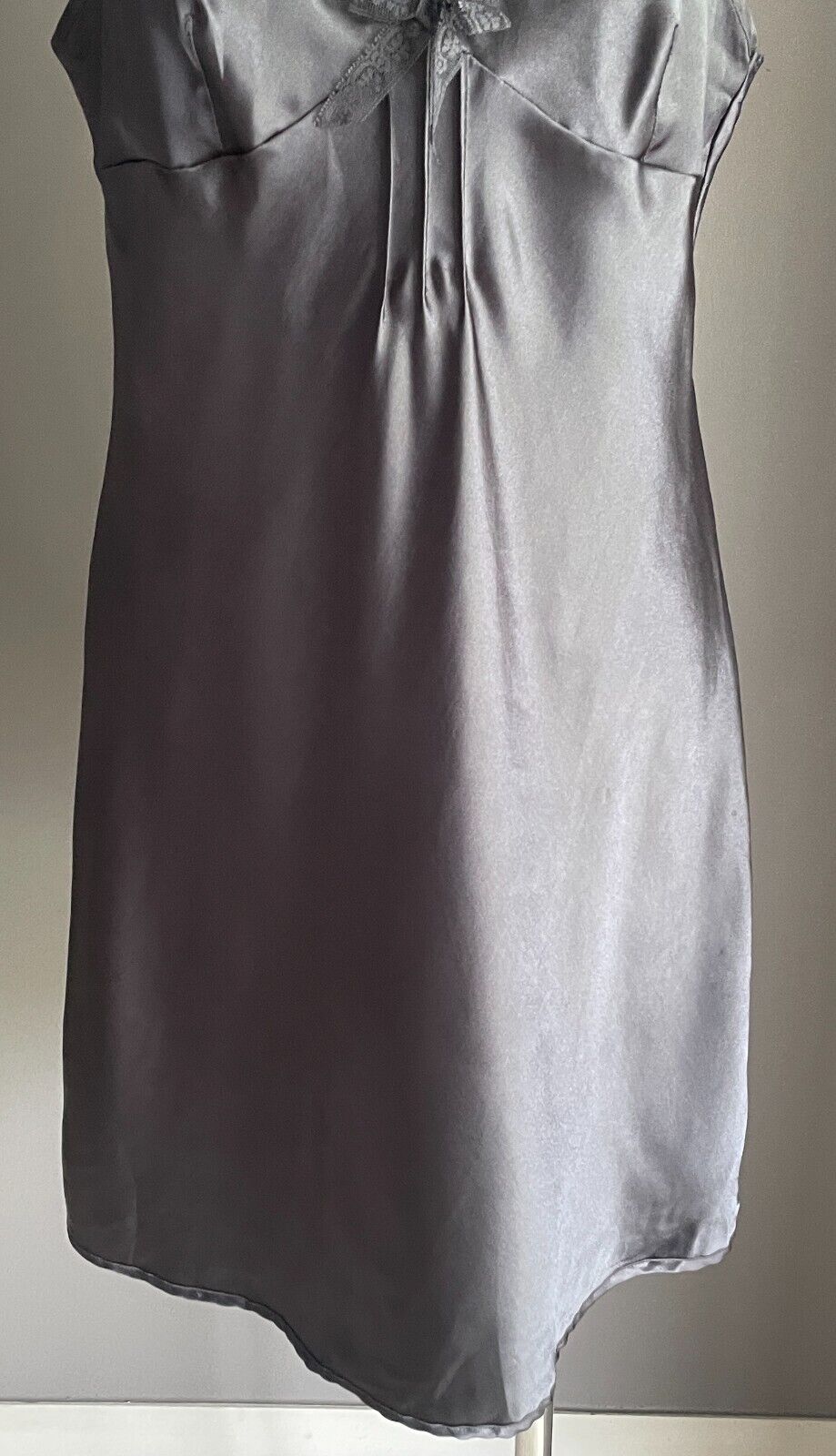 SECRET LOVE Chemise Charcoal Grey Adjustable Strap Lace Trim Full Slip Size 14
