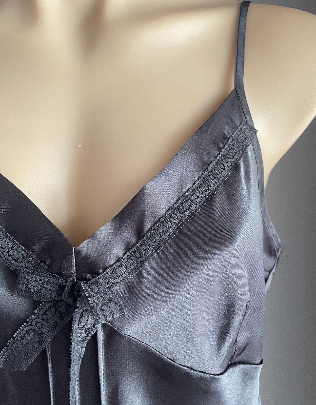 SECRET LOVE Chemise Charcoal Grey Adjustable Strap Lace Trim Full Slip Size 14