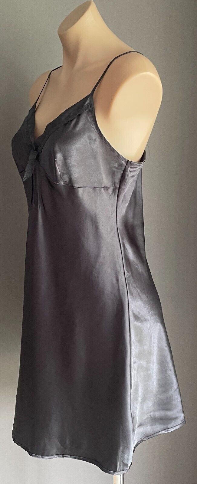 SECRET LOVE Chemise Charcoal Grey Adjustable Strap Lace Trim Full Slip Size 14