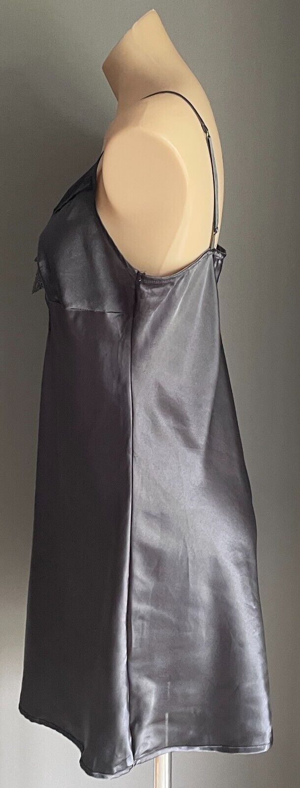 SECRET LOVE Chemise Charcoal Grey Adjustable Strap Lace Trim Full Slip Size 14