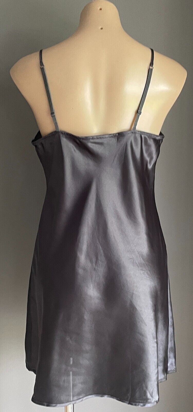 SECRET LOVE Chemise Charcoal Grey Adjustable Strap Lace Trim Full Slip Size 14