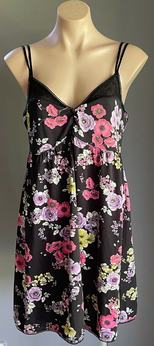 CITY CHIC Chemise Sexy Black Floral Lace Trim Double Strap Plus Size S 10 12