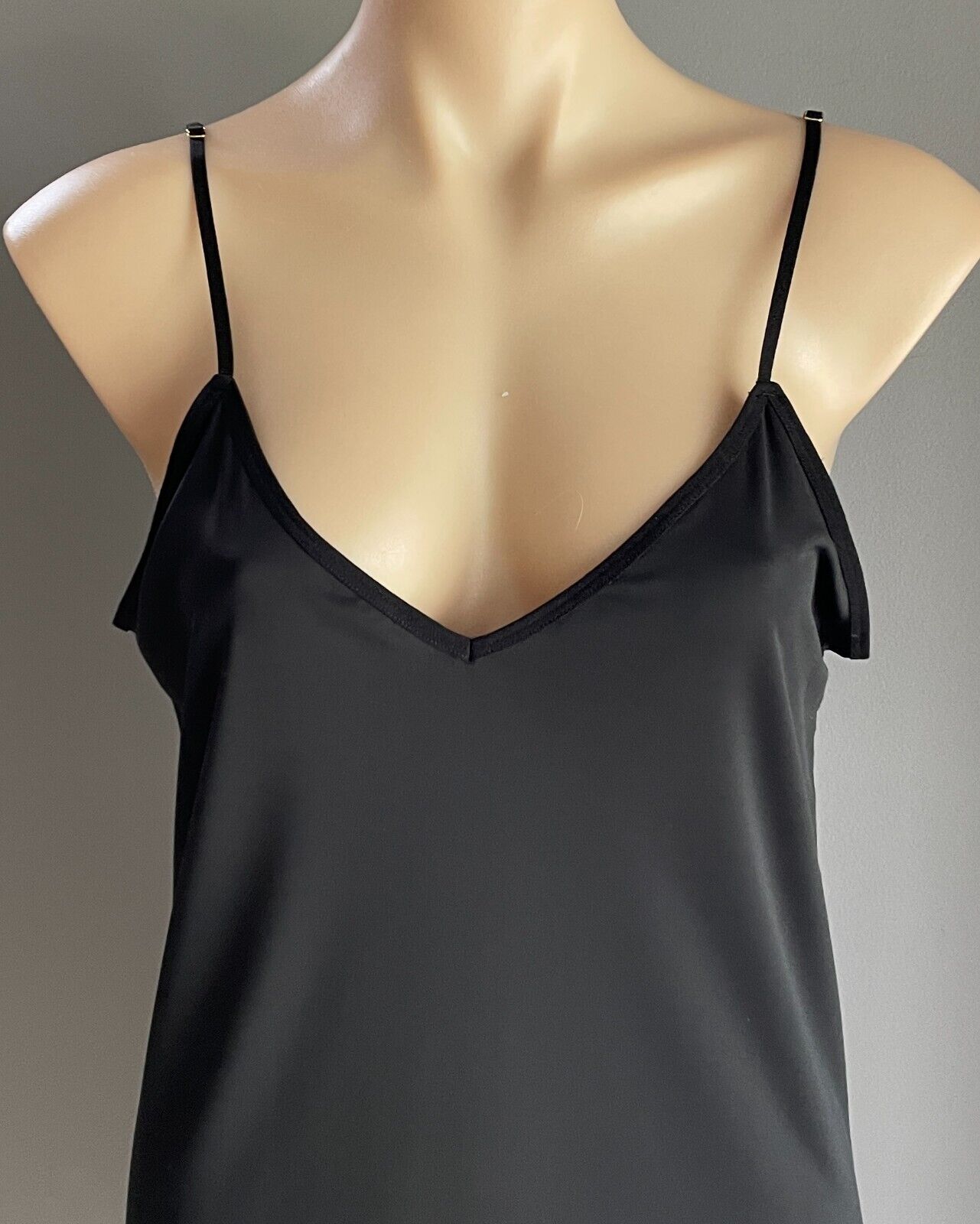 LE ROSE Chemise Black Adjustable Strap Slip Smooth Stretch Fabric Sz L 12 XL NEW