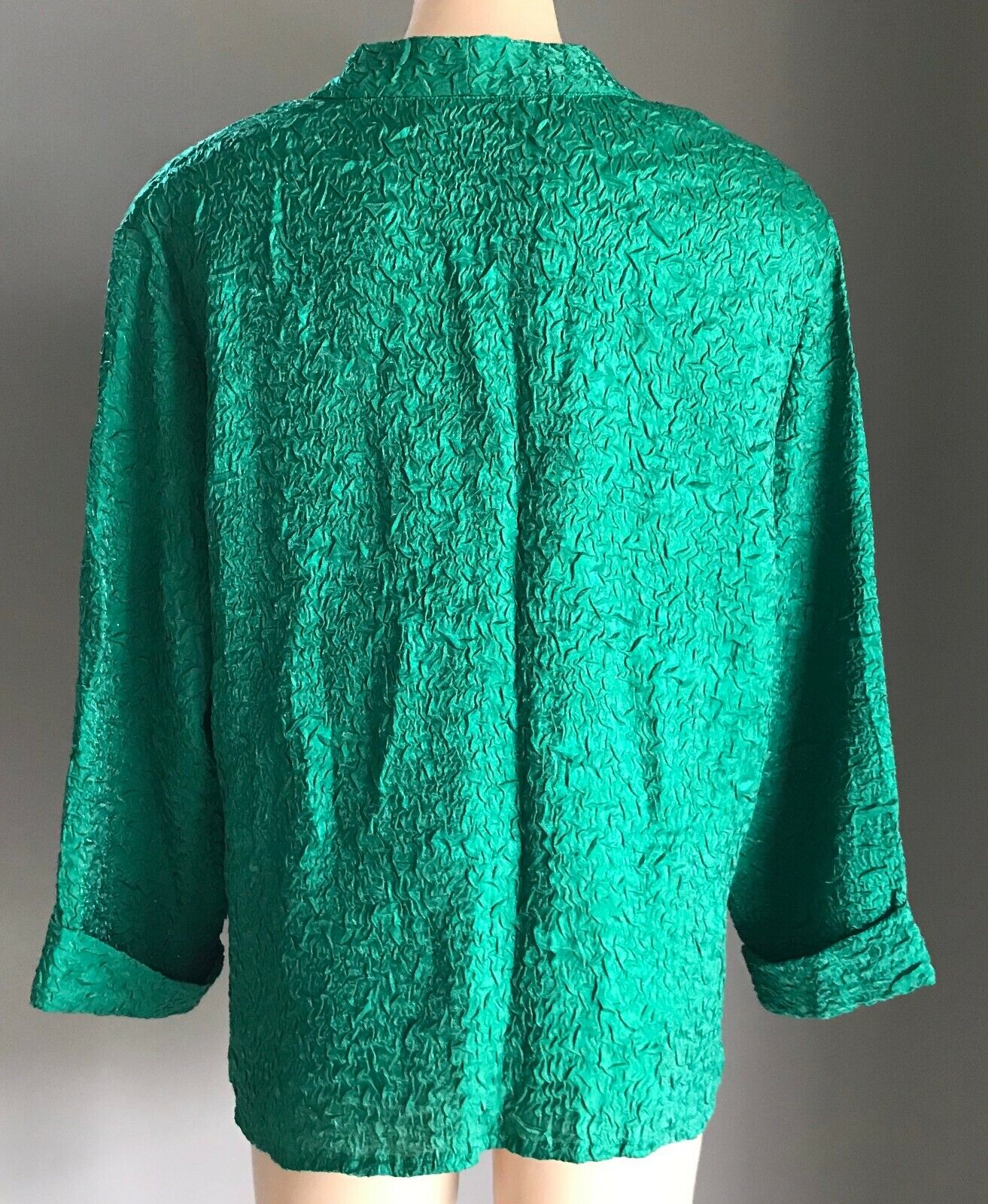 DRESS CO Over Shirt Green Textured Crinkle Fabric 3/4 Sleeve Top Plus Size 20