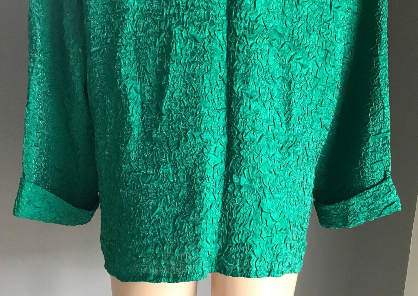 DRESS CO Over Shirt Green Textured Crinkle Fabric 3/4 Sleeve Top Plus Size 20