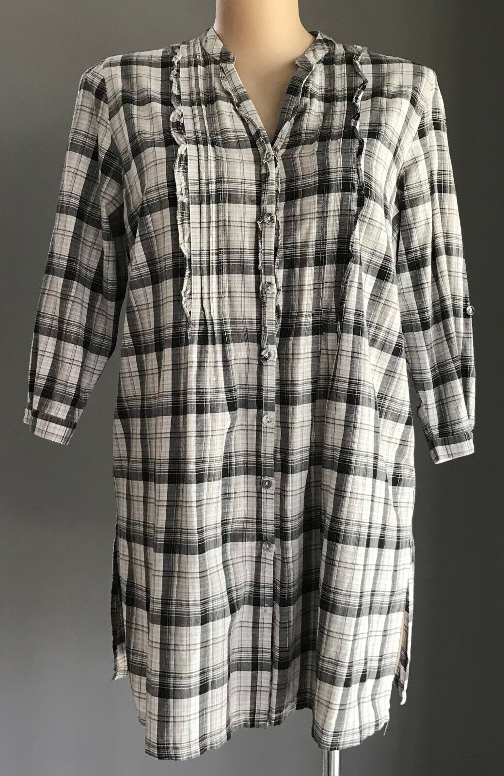 WOMAN Shirt Top Grey Black White Metallic Check Ruffle Trim Blouse Plus Size 20