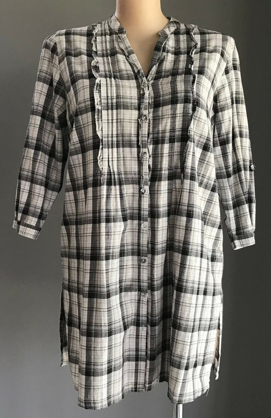 WOMAN Shirt Top Grey Black White Metallic Check Ruffle Trim Blouse Plus Size 20