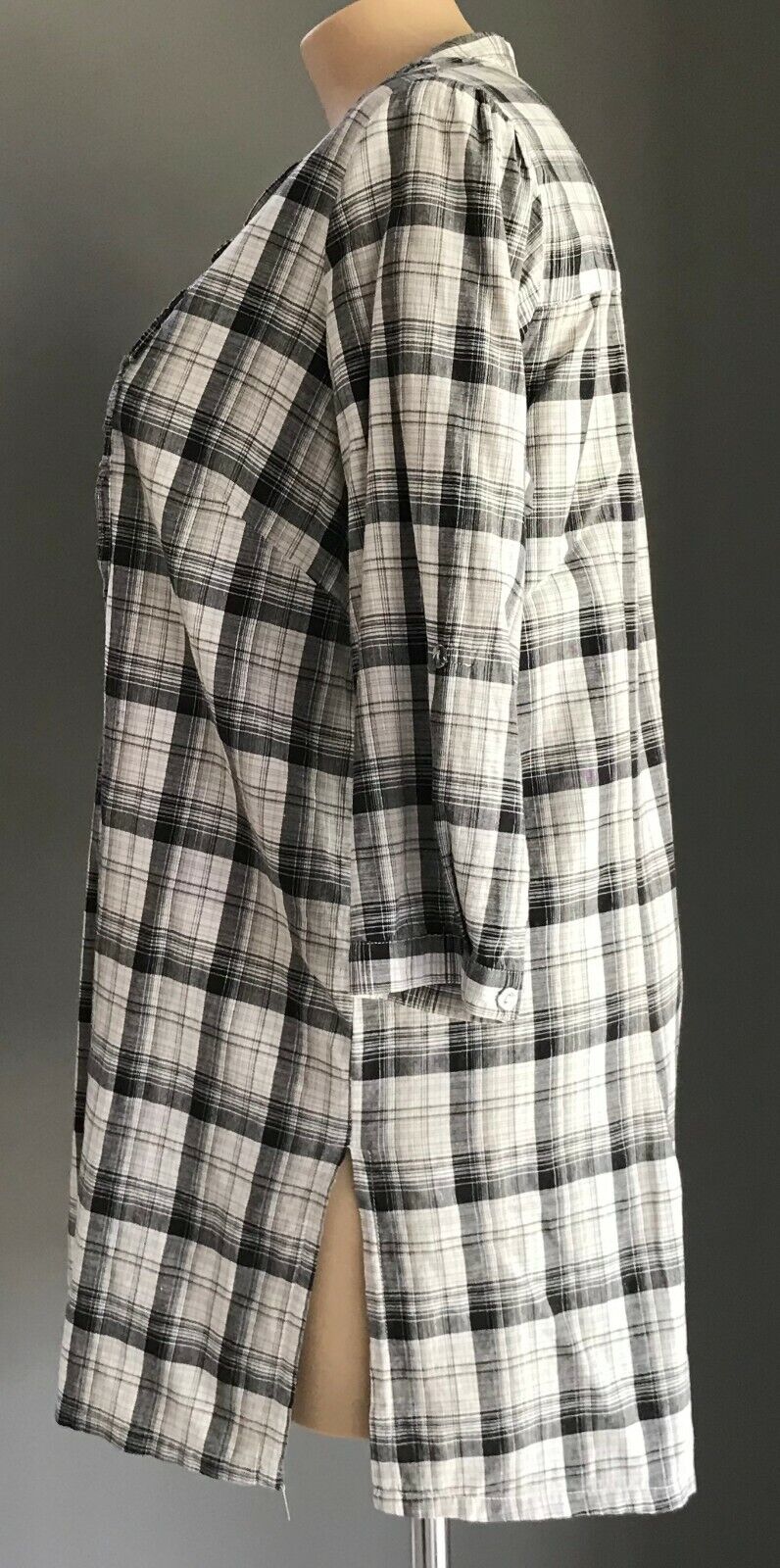 WOMAN Shirt Top Grey Black White Metallic Check Ruffle Trim Blouse Plus Size 20