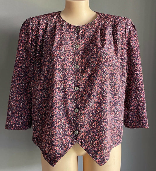 MY GARMENT Co Blouse Floral 3/4 Sleeve Collarless Metal Buttons Top Size 22 Vtg