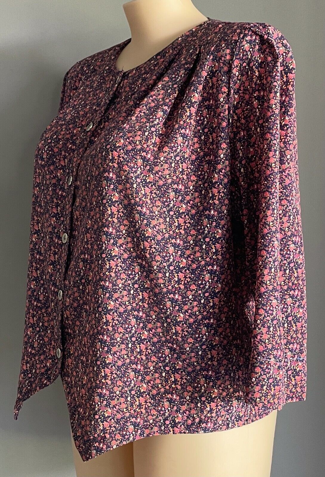 MY GARMENT Co Blouse Floral 3/4 Sleeve Collarless Metal Buttons Top Size 22 Vtg