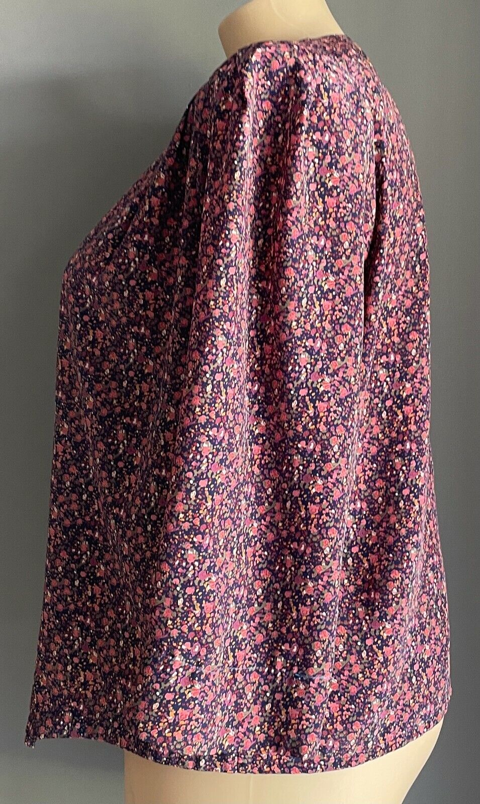 MY GARMENT Co Blouse Floral 3/4 Sleeve Collarless Metal Buttons Top Size 22 Vtg