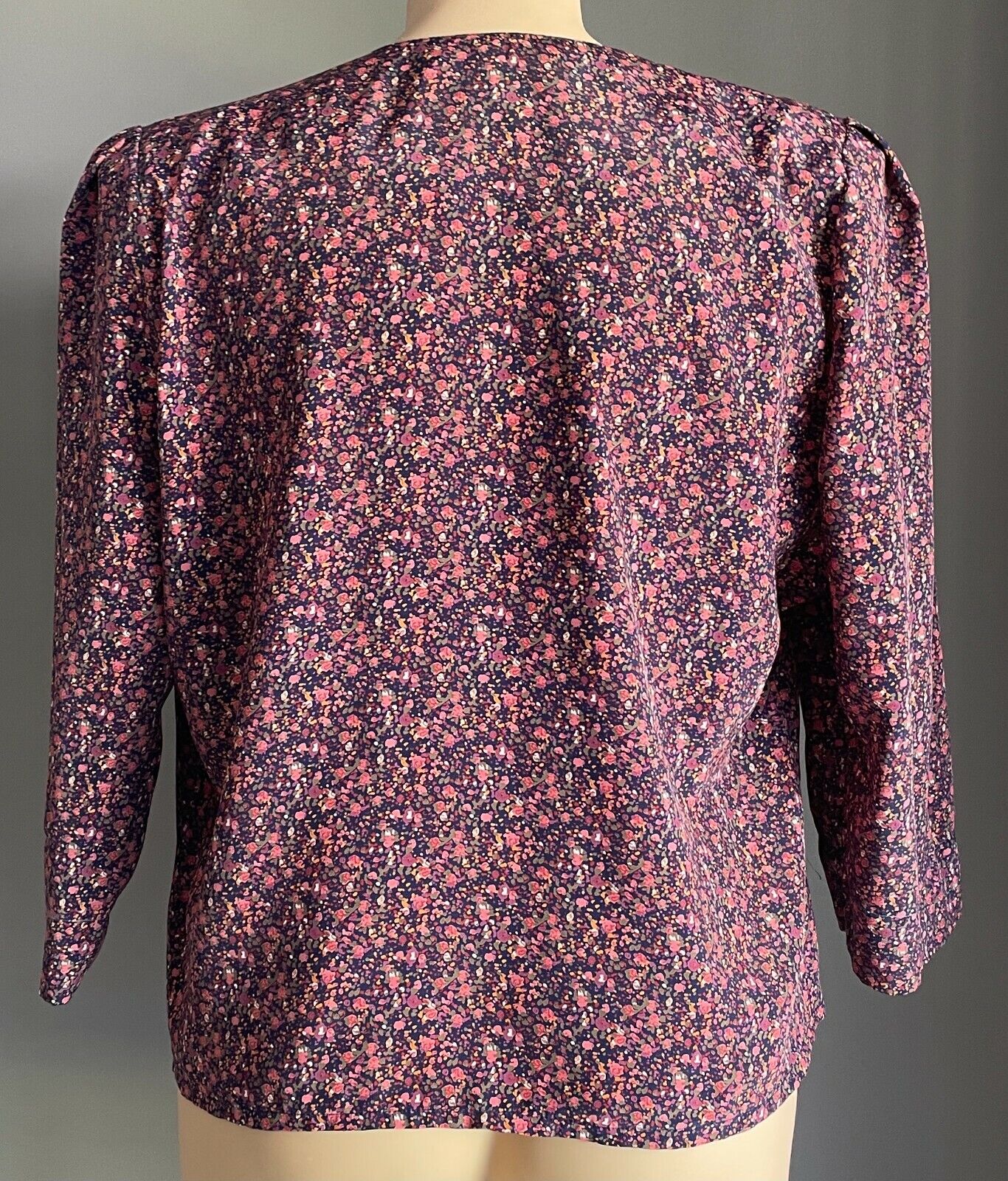 MY GARMENT Co Blouse Floral 3/4 Sleeve Collarless Metal Buttons Top Size 22 Vtg