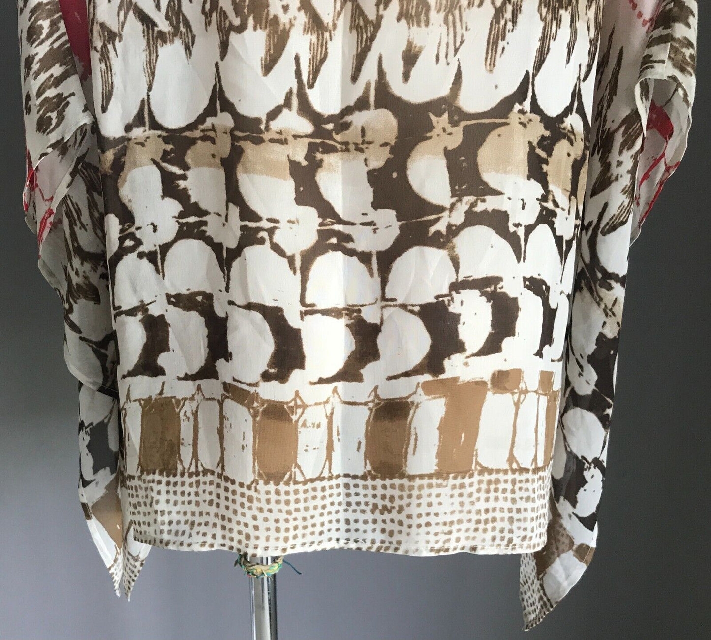 SARA Top Semi Sheer Khaki Brown Off White Coral Print Kaftan Blouse Sz 3X 24